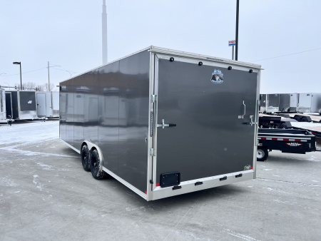 Used USED LIKE NEW 2026 Bighorn R&M 8.5x24 + 2’V Nose Rear Ramp Enclosed Cargo Trailer Car Hauler