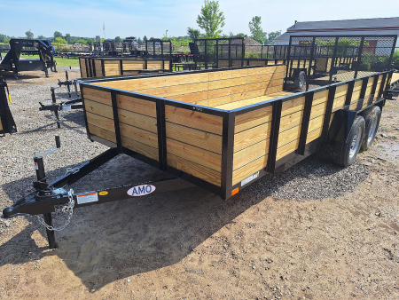 New 2026 AMO 82x16 Tandem Axle High Woodside Utility Trailer W/ Led Lights and Spring Assist Gate