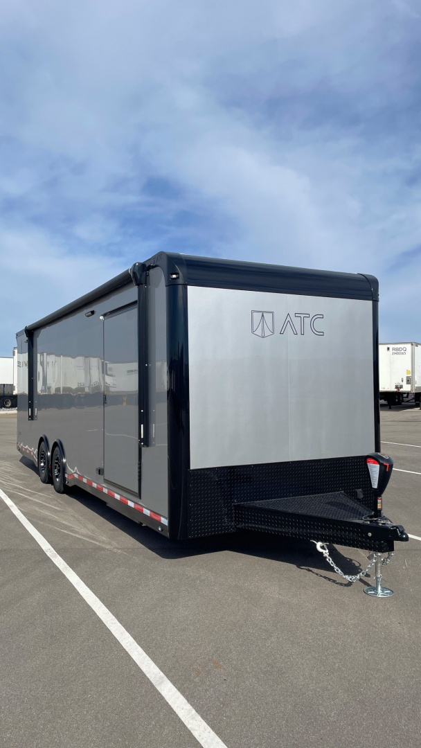 New 2026 ATC 28' RoM 500 Aluminum Enclosed Car Hauler/ Race Trailer - Silver, Extruded Floor, Escape Door, AC