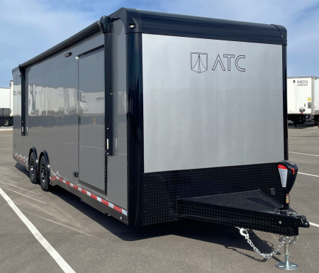 New 2026 ATC 28' RoM 500 Aluminum Enclosed Car Hauler/ Race Trailer - Silver, Extruded Floor, Escape Door, AC