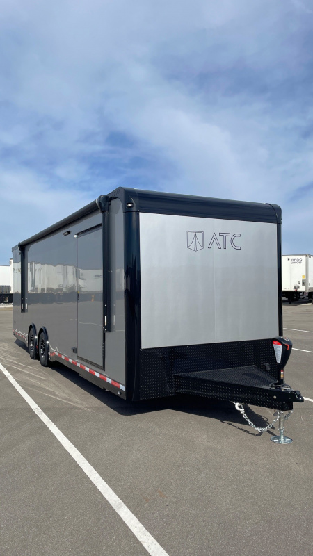 New 2026 ATC 28' RoM 500 Aluminum Enclosed Car Hauler/ Race Trailer - Silver, Extruded Floor, Escape Door, AC
