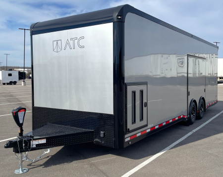 New 2026 ATC 28' RoM 500 Aluminum Enclosed Car Hauler/ Race Trailer - Silver, Extruded Floor, Escape Door, AC