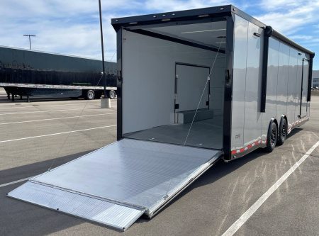 New 2026 ATC 28' RoM 500 Aluminum Enclosed Car Hauler/ Race Trailer - Silver, Extruded Floor, Escape Door, AC