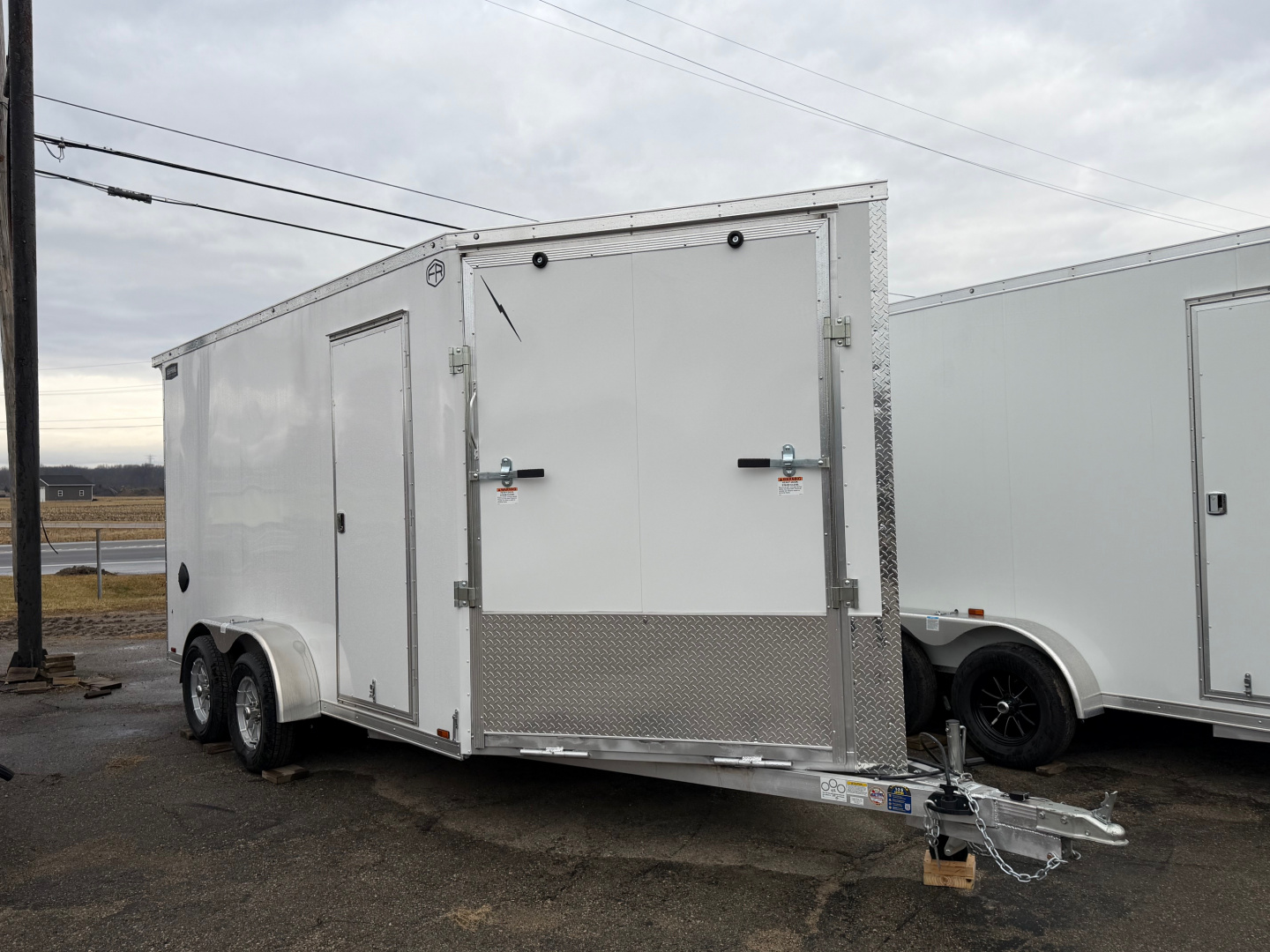 New 2026 7 X 19 Lightning 2 Place Enclosed Snowmobile Trailer Tandem Axle with 7ft Interior - White Walls - Aluminum Rims