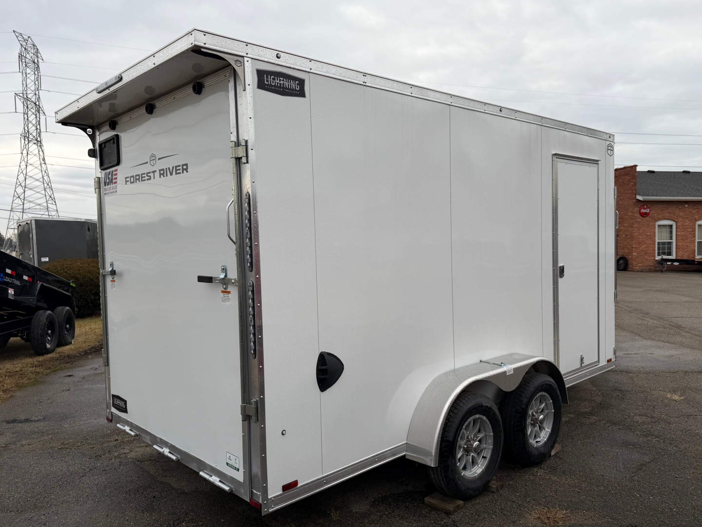 New 2026 7 X 19 Lightning 2 Place Enclosed Snowmobile Trailer Tandem Axle with 7ft Interior - White Walls - Aluminum Rims