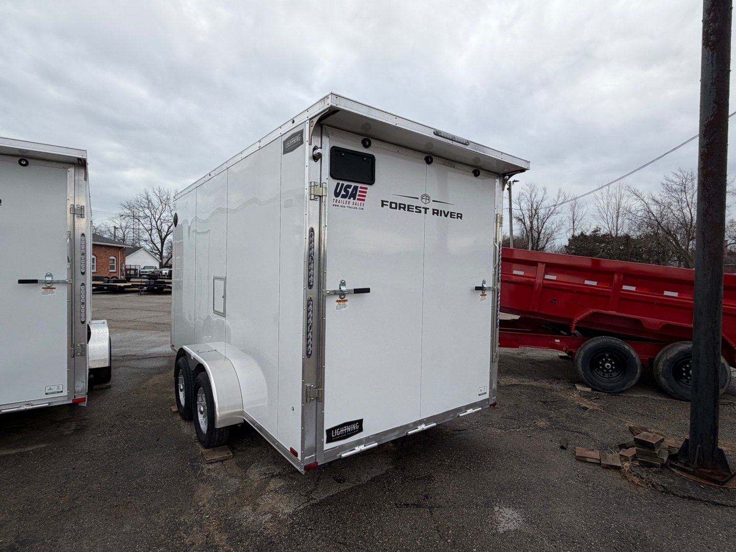 New 2026 7 X 19 Lightning 2 Place Enclosed Snowmobile Trailer Tandem Axle with 7ft Interior - White Walls - Aluminum Rims