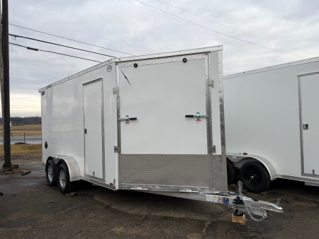 New 2026 7 X 19 Lightning 2 Place Enclosed Snowmobile Trailer Tandem Axle with 7ft Interior - White Walls - Aluminum Rims