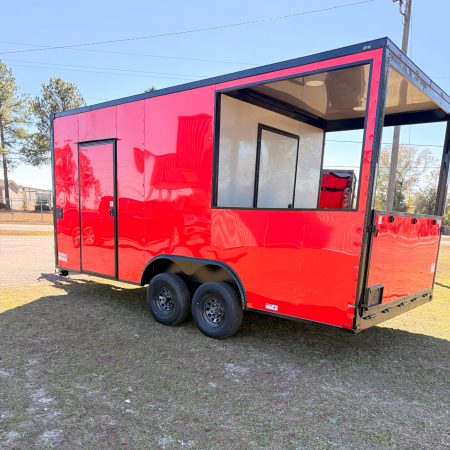 New 8.5X18TA3 Red Concession Porch Trailer