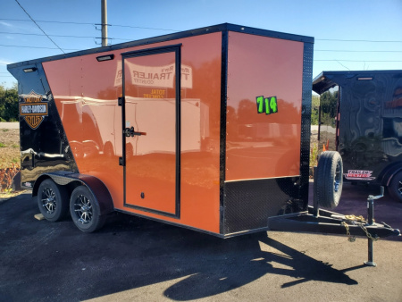New 2026 Rock Solid Cargo 7X14 TANDEM AXLE HARLEY DAVIDSON Cargo / Enclosed Trailer WITH MAG WHEELS, LED LIGHTS INSIDE AND OUT, REAR SPOILER WITH LOAD LIGHTS, SPARE TIRE/WHEEL, D RINGS