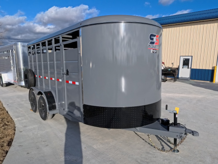 New 2026 S&S Manufacturing 6'8  x 16' x 6'6  Bumper Stock with 6K Axles, Rubber Bumper, Matching Spare Tire, & Slam Latch Center Gate