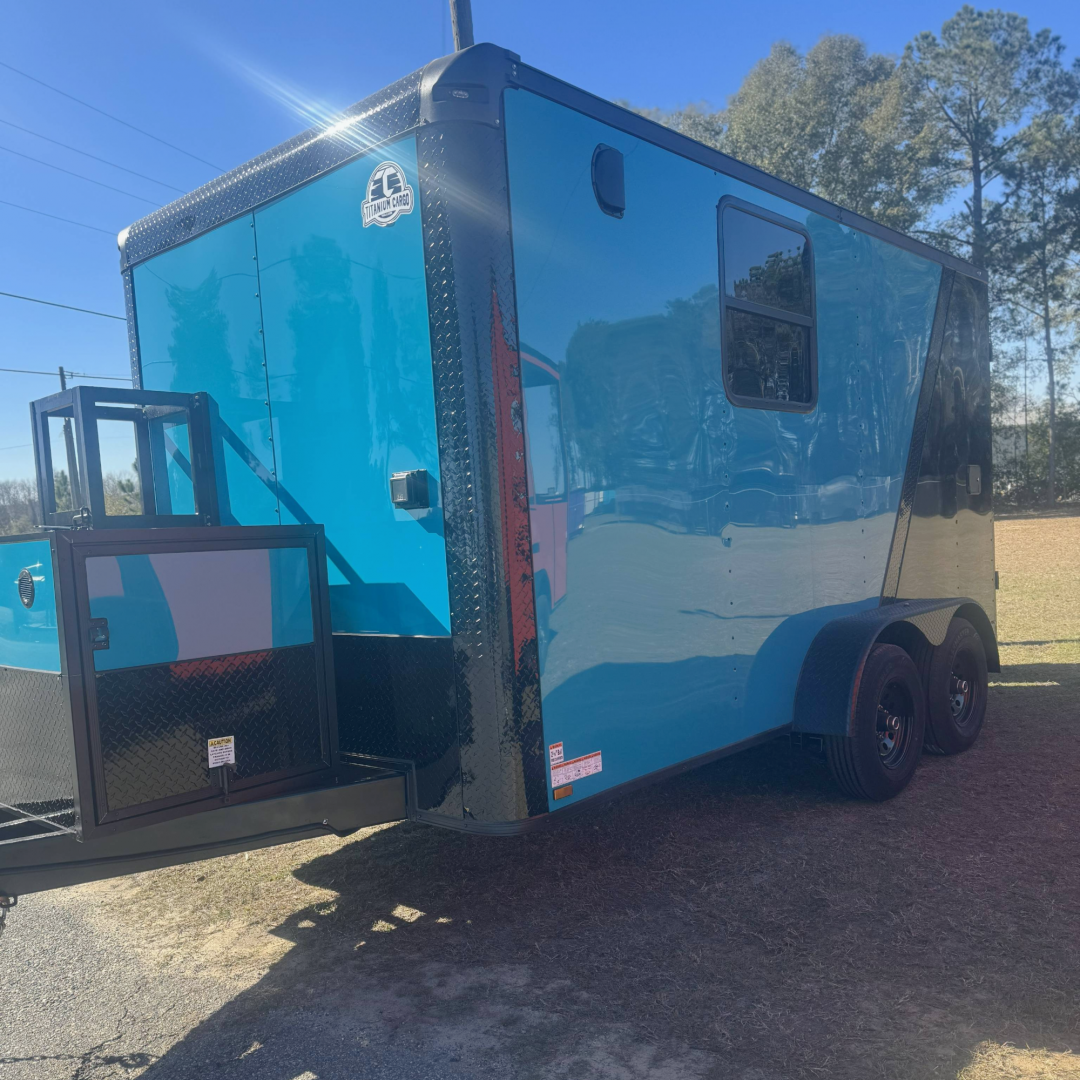 New 7X14TA Water Blue & Black Pet Grooming Trailer