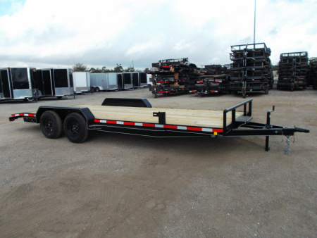 New 2026 J&C Trailers 83x20 7K Car Hauler / Racing Trailer / 2ft Steel Dovetail / 5ft Stow Away Ramps / Electric Brakes / LED Lights / Winch Plate