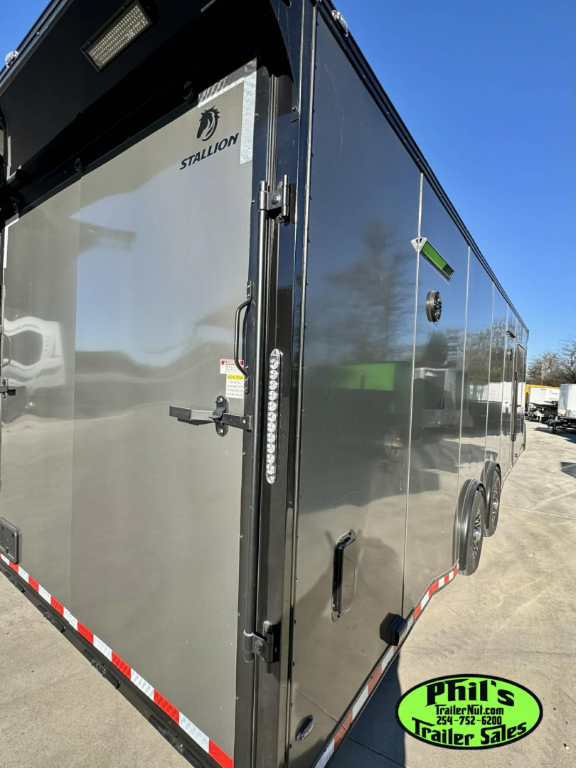 New 2026 Stallion Manufacturing LLC 8.5X28 RACE TRAILER Car / Racing Trailer UPGRADED 7000 LB TORSION AXLES / ROADSIDE CABINETS / SCREWLESS .080 EXTERIOR / REAR WING WITH LOADING LIGHTS