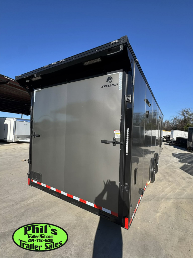 New 2026 Stallion Manufacturing LLC 8.5X28 RACE TRAILER Car / Racing Trailer UPGRADED 7000 LB TORSION AXLES / ROADSIDE CABINETS / SCREWLESS .080 EXTERIOR / REAR WING WITH LOADING LIGHTS
