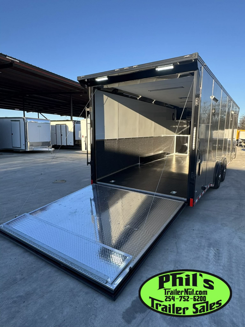 New 2026 Stallion Manufacturing LLC 8.5X28 RACE TRAILER Car / Racing Trailer UPGRADED 7000 LB TORSION AXLES / ROADSIDE CABINETS / SCREWLESS .080 EXTERIOR / REAR WING WITH LOADING LIGHTS