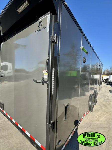 New 2026 Stallion Manufacturing LLC 8.5X28 RACE TRAILER Car / Racing Trailer UPGRADED 7000 LB TORSION AXLES / ROADSIDE CABINETS / SCREWLESS .080 EXTERIOR / REAR WING WITH LOADING LIGHTS