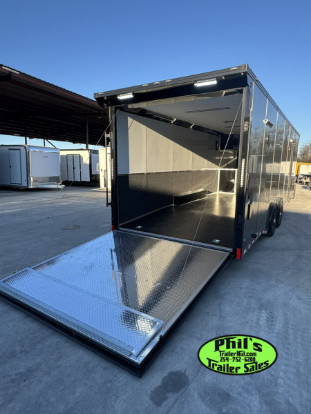 New 2026 Stallion Manufacturing LLC 8.5X28 RACE TRAILER Car / Racing Trailer UPGRADED 7000 LB TORSION AXLES / ROADSIDE CABINETS / SCREWLESS .080 EXTERIOR / REAR WING WITH LOADING LIGHTS