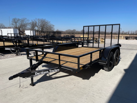 New 2026 DAVIIDSON 77X12 (2) TANDEM 3500lb AXLES, ANGLE TOP 4' GATE UTILITY TRAILER