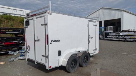 New 2026 Homesteader 6x12 Tandem Intrepid V-Nose Contractor Trailer w/ Rear Barn Doors & Ladder Racks