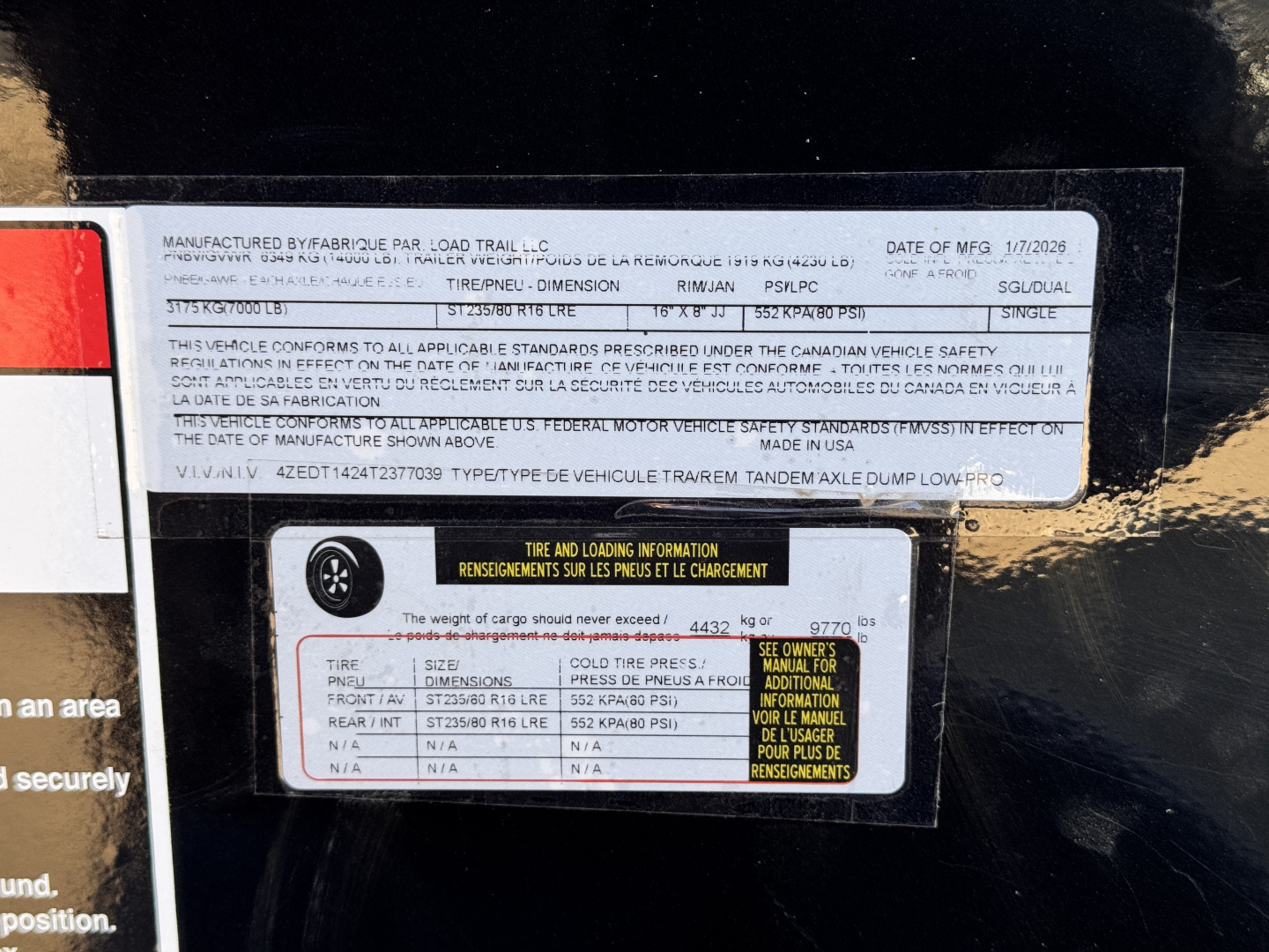 New 2026 Load Trail 7-14 Dump 7K Axles