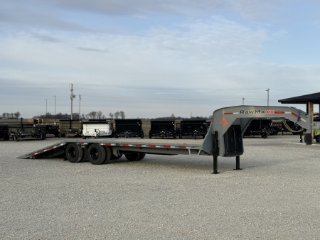New 2026 RawMaxx HTX 102X32 GOOSENECK 16K HYDRAULIC DISC BRAKE AXLES AND 11' HYDRAULIC DOVE/JACKS 32K GVWR Flatbed Trailer