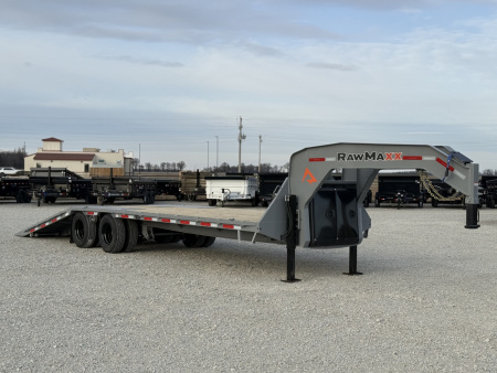 New 2026 RawMaxx HTX 102X32 GOOSENECK 16K HYDRAULIC DISC BRAKE AXLES AND 11' HYDRAULIC DOVE/JACKS 30K GVWR Flatbed Trailer