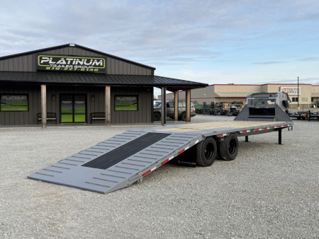 New 2026 RawMaxx HTX 102X32 GOOSENECK 16K HYDRAULIC DISC BRAKE AXLES AND 11' HYDRAULIC DOVE/JACKS 30K GVWR Flatbed Trailer