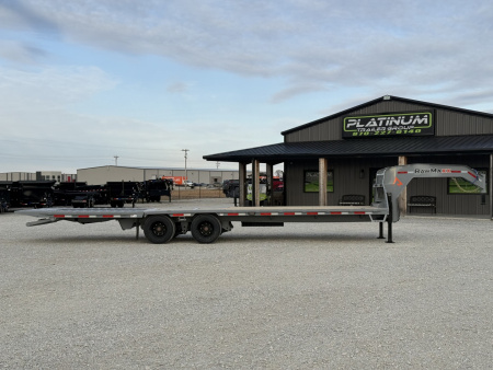 New 2026 RawMaxx HTX 102X32 GOOSENECK 16K HYDRAULIC DISC BRAKE AXLES AND 11' HYDRAULIC DOVE/JACKS 30K GVWR Flatbed Trailer