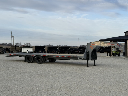 New 2026 RawMaxx HTX 102X32 GOOSENECK 16K HYDRAULIC DISC BRAKE AXLES AND 11' HYDRAULIC DOVE/JACKS 30K GVWR Flatbed Trailer