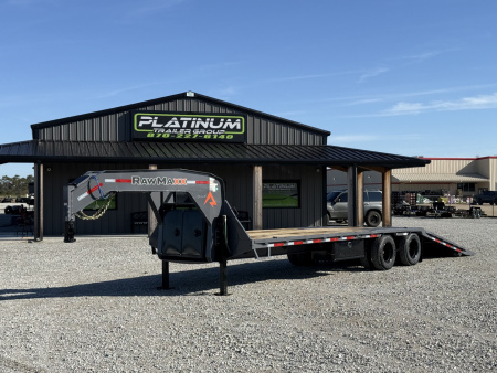 New 2026 RawMaxx HTX 102X32 GOOSENECK 16K HYDRAULIC DISC BRAKE AXLES AND 11' HYDRAULIC DOVE/JACKS 32K GVWR Flatbed Trailer