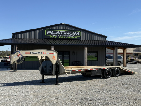New 2026 RawMaxx HTX 102X32 GOOSENECK 16K HYDRAULIC DISC BRAKE AXLES AND 11' HYDRAULIC DOVE/JACKS 32K GVWR Flatbed Trailer