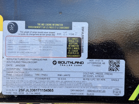 New 2026 Southland Trailers 7-14-4H Dump 7K Axles