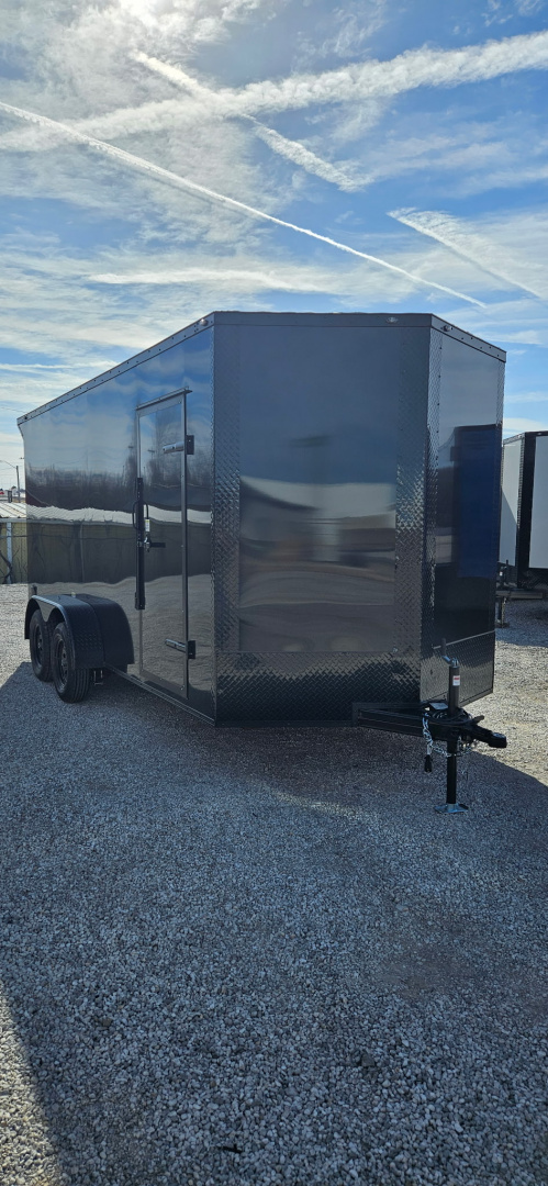 New 2026 Family Trailer 7x16 Tandem Axles Cargo / Enclosed Trailer- Screwless Exterior- Blackout Pkg.- Rear Spoiler w/Lights