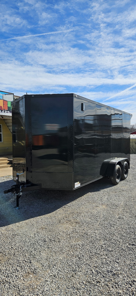 New 2026 Family Trailer 7x16 Tandem Axles Cargo / Enclosed Trailer- Screwless Exterior- Blackout Pkg.- Rear Spoiler w/Lights
