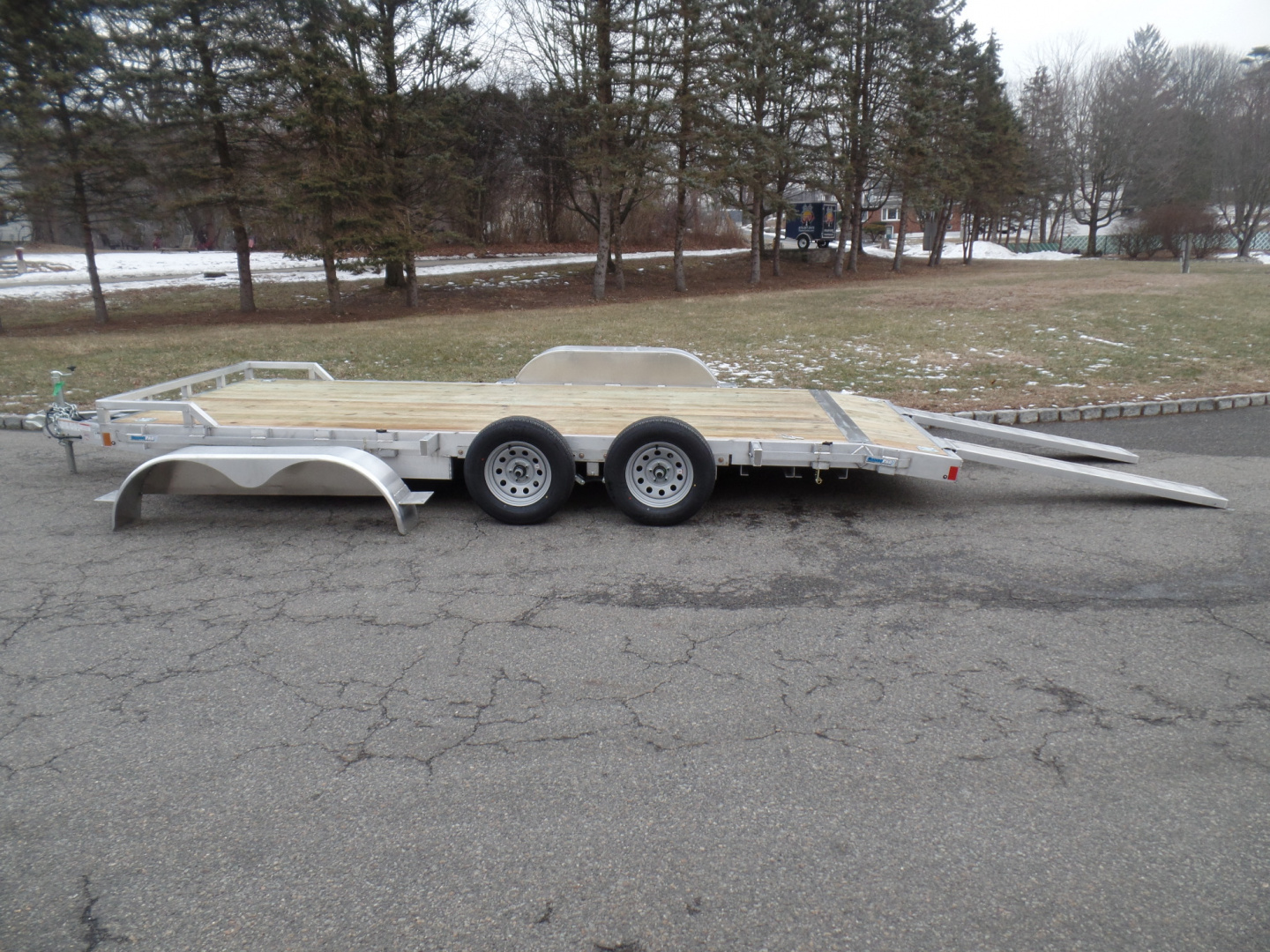New 2026 ALCOM 7X18 Car Trailer, Aluminum Frame, Wood Deck Car Hauler