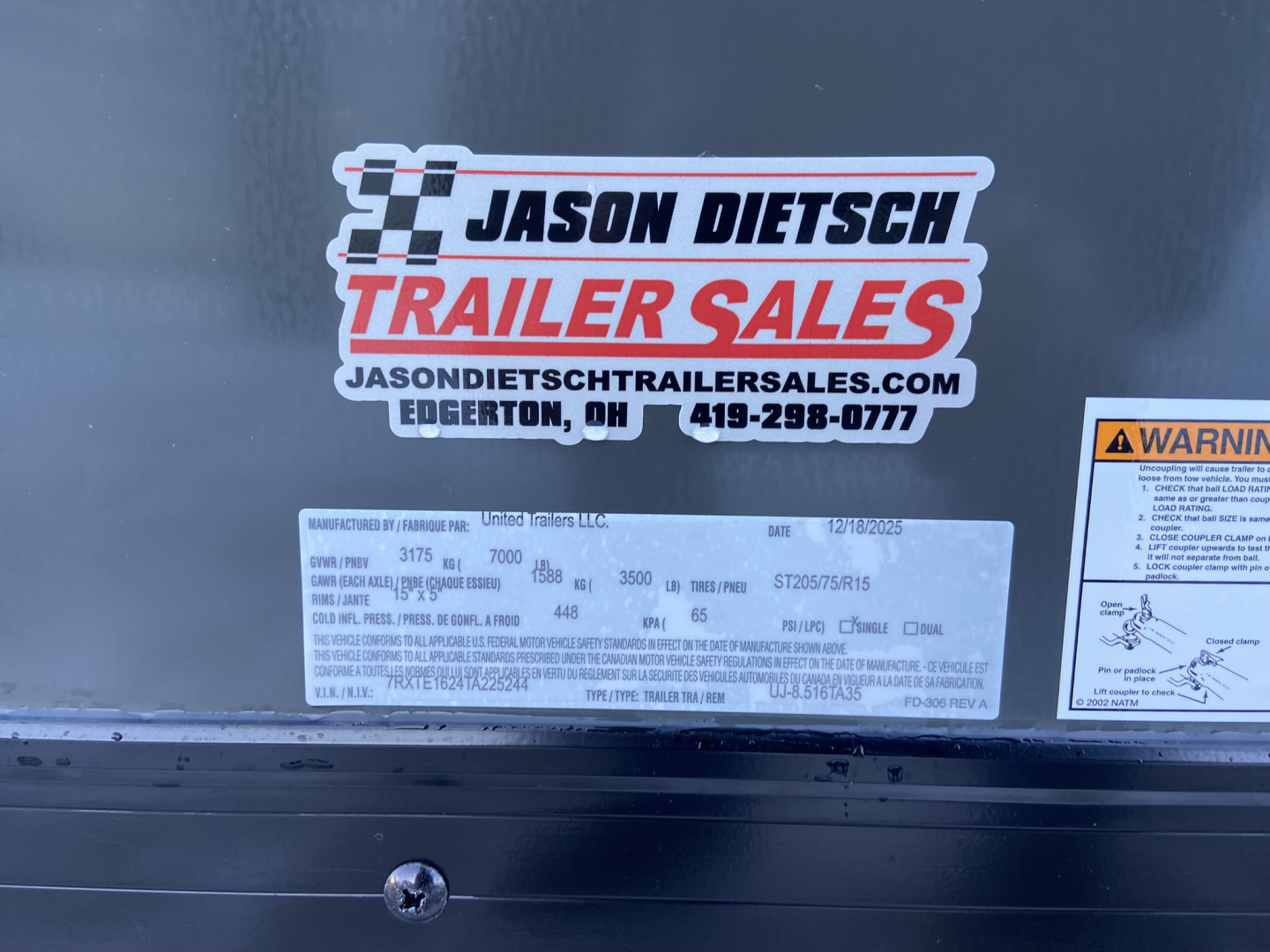 New United Trailers UJ Cargo Enclosed Trailer 16'