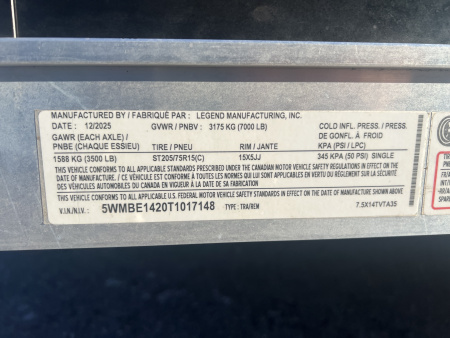 New 2026 Legend Trailers 7.5x12 7K Thunder Series Cargo / Enclosed Trailer