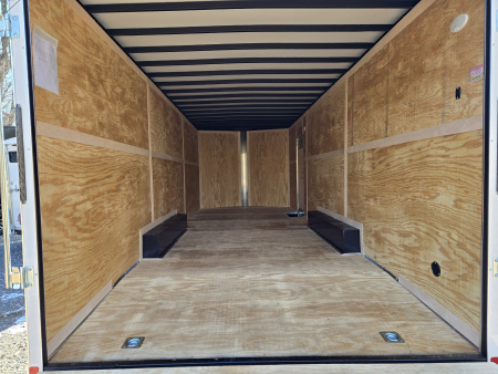 New 8.5 X 24 Homesteader Intrepid HD V-Nose Enclosed Car Trailer, 10k GVWR ****White w/.080 PolyCor Side Panels, Spread Axles, Rear Spoiler w/Lights