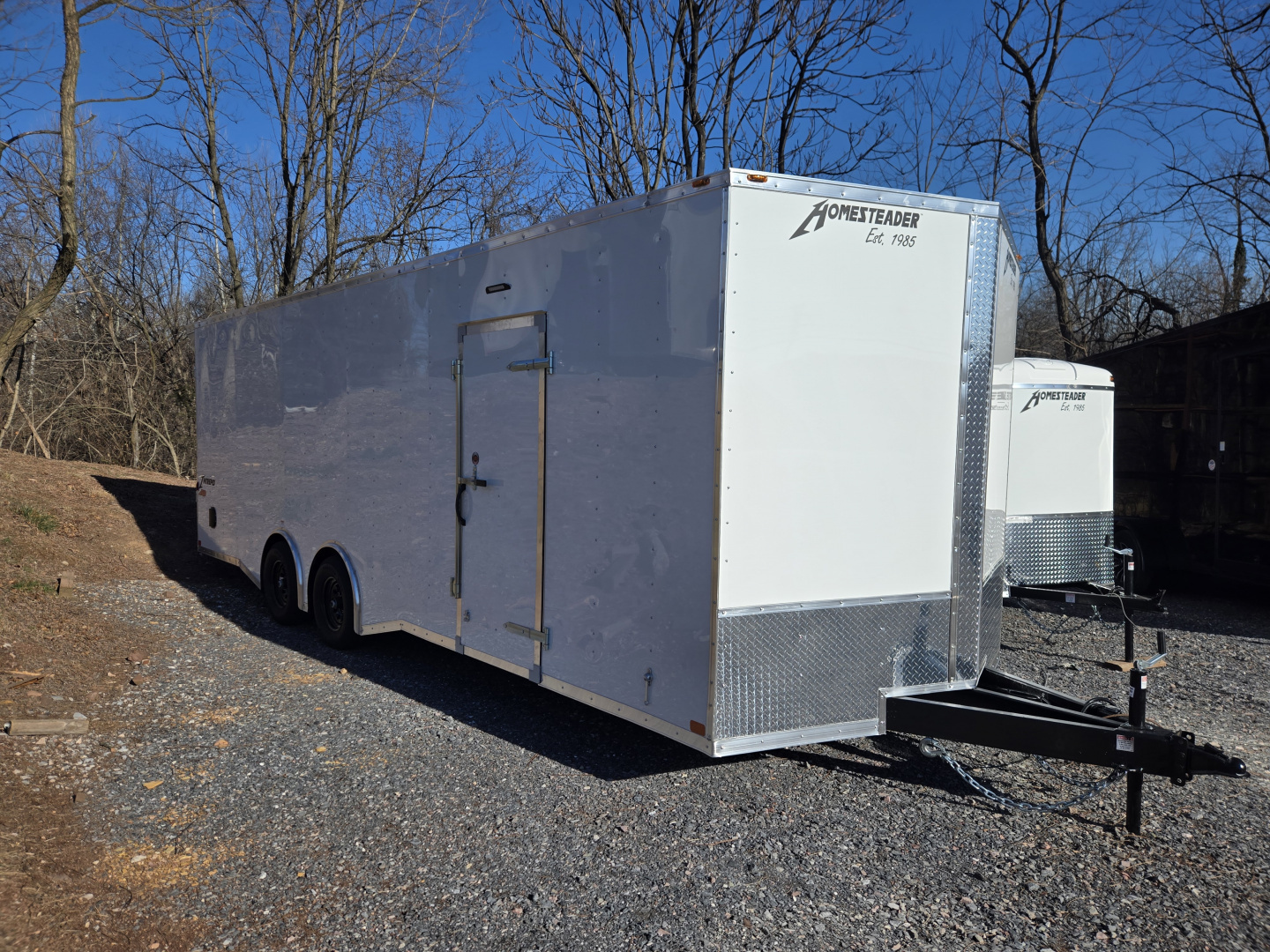 New 8.5 X 24 Homesteader Intrepid HD V-Nose Enclosed Cargo Trailer, 10k GVWR ****White w/.080 PolyCor Side Panels, Spread Axles, Rear Spoiler w/Lights