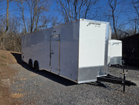 New 8.5 X 24 Homesteader Intrepid HD V-Nose Enclosed Cargo Trailer, 10k GVWR ****White w/.080 PolyCor Side Panels, Spread Axles, Rear Spoiler w/Lights