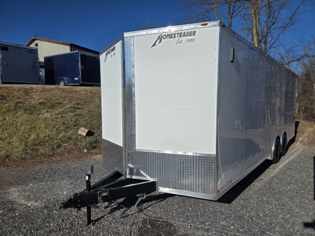 New 8.5 X 24 Homesteader Intrepid HD V-Nose Enclosed Cargo Trailer, 10k GVWR ****White w/.080 PolyCor Side Panels, Spread Axles, Rear Spoiler w/Lights