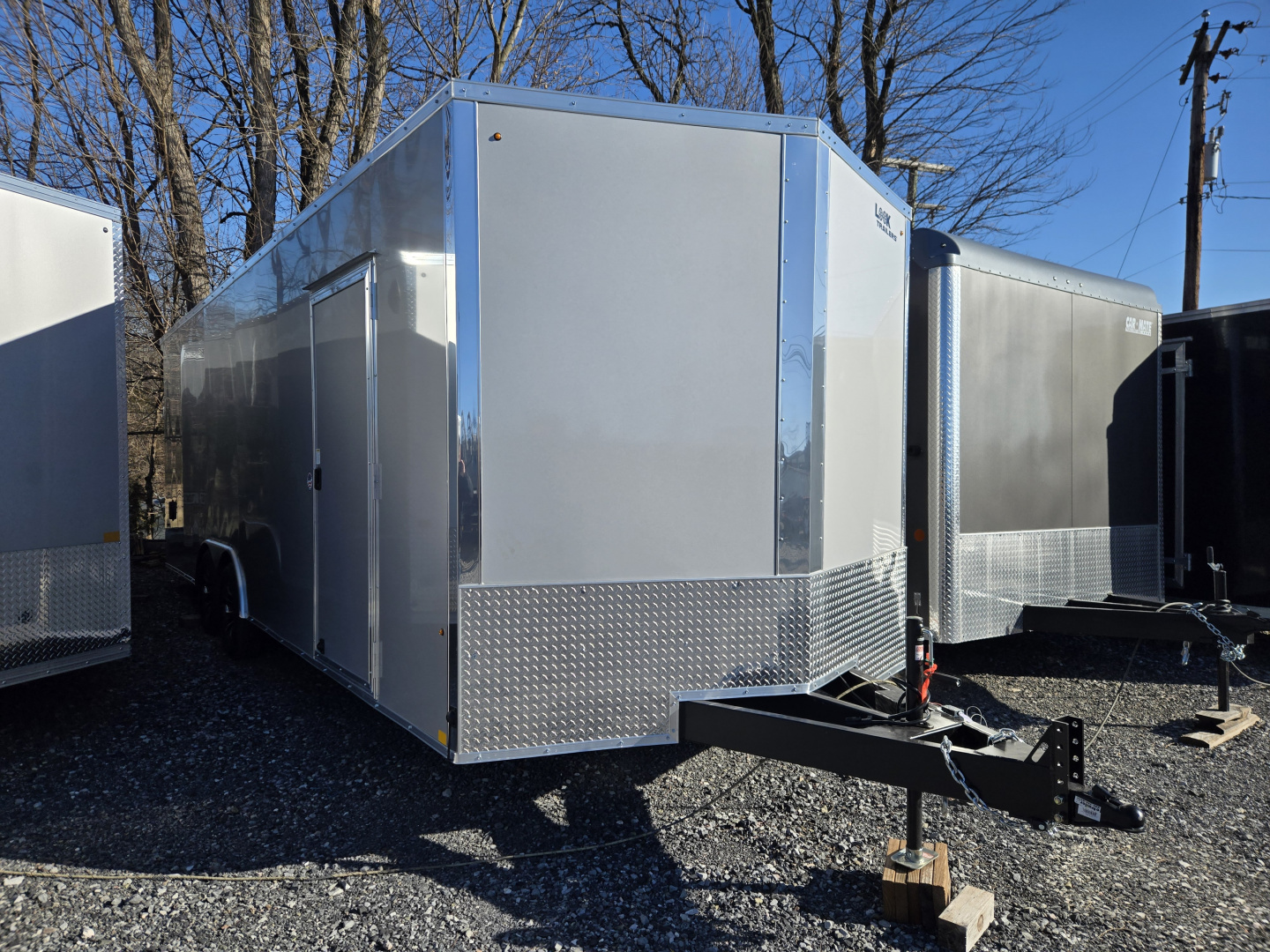 New 8.5 x 24 Look ST DLX V-Nose Enclosed Car Trailer, 10k GVWR ***Silver Composite Panels, 16" OC Walls, 12" Ext. Tongue, Black Alum Wheels, Rear Flare w/Lights