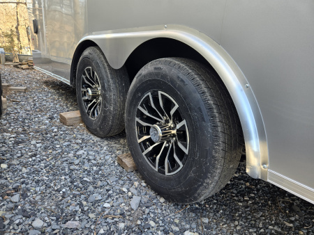 New 8.5 x 24 Look ST DLX V-Nose Enclosed Car Trailer, 10k GVWR ***Silver Composite Panels, 16" OC Walls, 12" Ext. Tongue, Black Alum Wheels, Rear Flare w/Lights