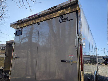 New 8.5 x 24 Look ST DLX V-Nose Enclosed Car Trailer, 10k GVWR ***Silver Composite Panels, 16" OC Walls, 12" Ext. Tongue, Black Alum Wheels, Rear Flare w/Lights