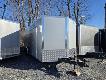 New 8.5 x 24 Look ST DLX V-Nose Enclosed Car Trailer, 10k GVWR ***Silver Composite Panels, 16" OC Walls, 12" Ext. Tongue, Black Alum Wheels, Rear Flare w/Lights