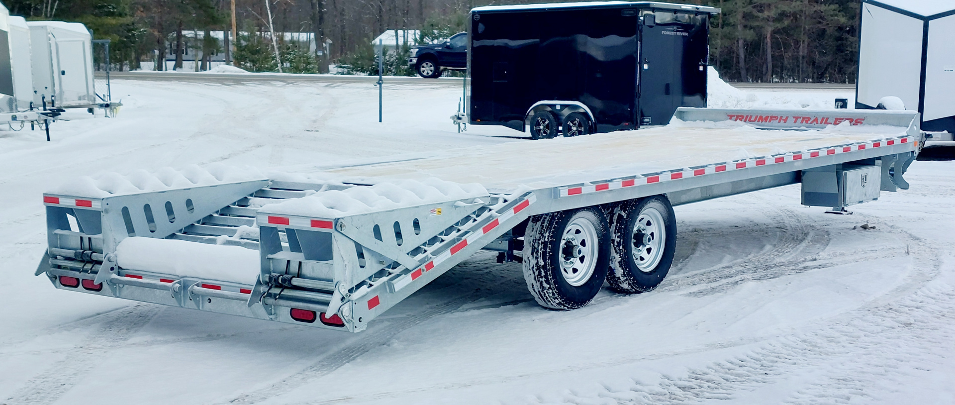 New 102X20+5 GALVANIZED DECKOVER EQUIPMENT TRAILER 7 K AXLES HYDRAULIC JACK PINTLE RING 2026 TRIUMPH