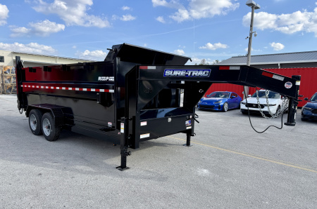 New 2025 Sure-Trac 82x16 HD Low Pro GN 16K 4' Sides Telescopic Dump Trailer