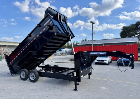 New 2025 Sure-Trac 82x16 HD Low Pro GN 16K 4' Sides Telescopic Dump Trailer