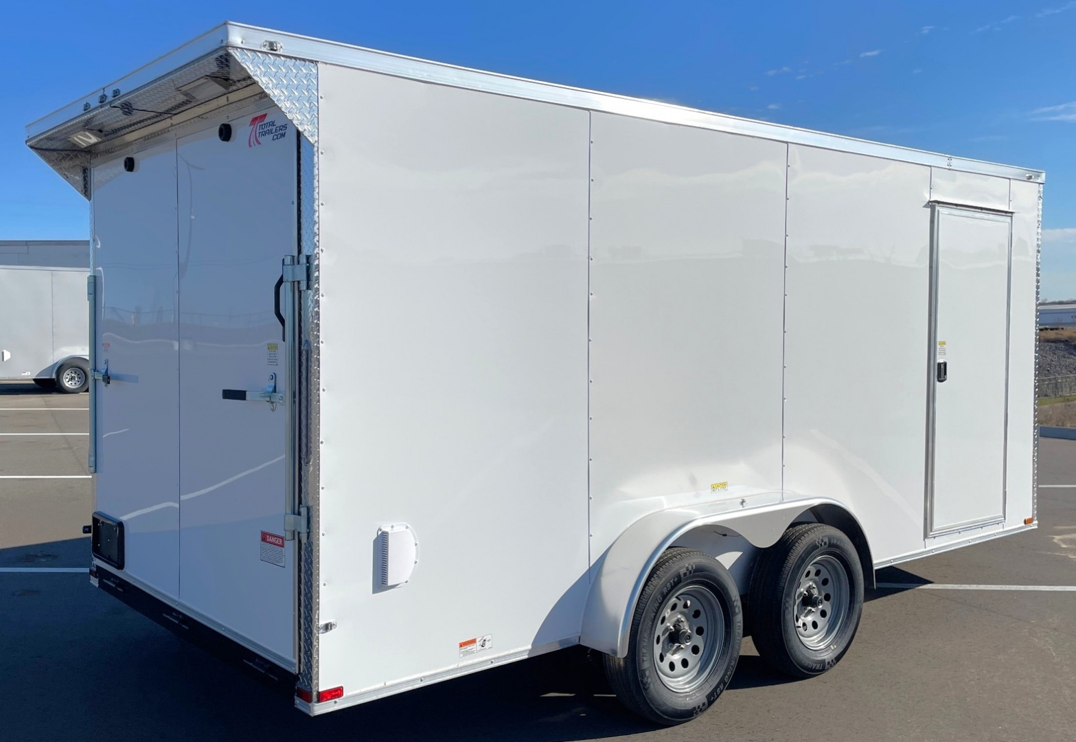 New 7x16 White Enclosed Cargo Trailer 6'6" Tall, 7,000 GVWR, Ramp Door, .080 Skin, Rear Light Spoiler