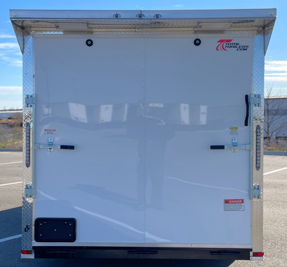 New 7x16 White Enclosed Cargo Trailer 6'6" Tall, 7,000 GVWR, Ramp Door, .080 Skin, Rear Light Spoiler
